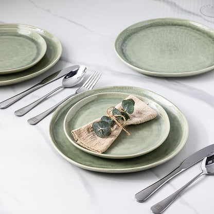 AmorArc Ceramic Dinner Plates Set of 6, 10.5 Inch Handmade Reactive Glaze Stoneware Plates, Rustic Shape Dinnerware Dish Set for Kitchen, Microwave & Dishwasher Safe, Scratch Resistant
