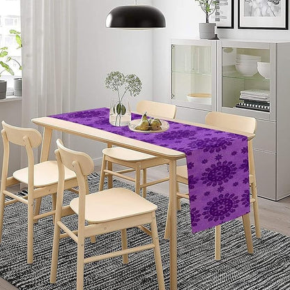 YCness Abstract Flower Mandela Table Runner, Watercolor Purple Geometric Modern - Image 4