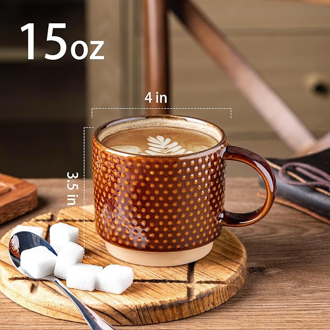 GBhome 15 OZ Stackable Coffee Mugs Set of 4, Ceramic Coffee Cups Set | 4 - Image 2