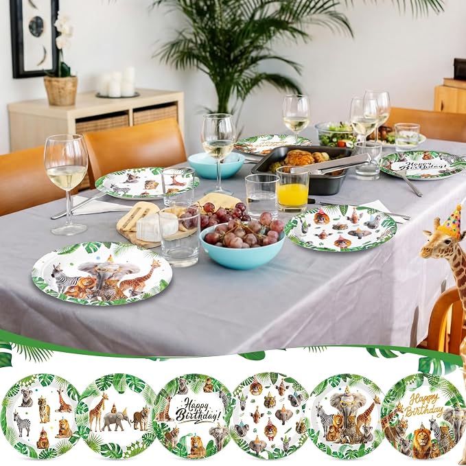 Gerrii 60 Pcs Wild Animals Themed Party Plates 7 Inch Happy Birthday Disposable - Image 5