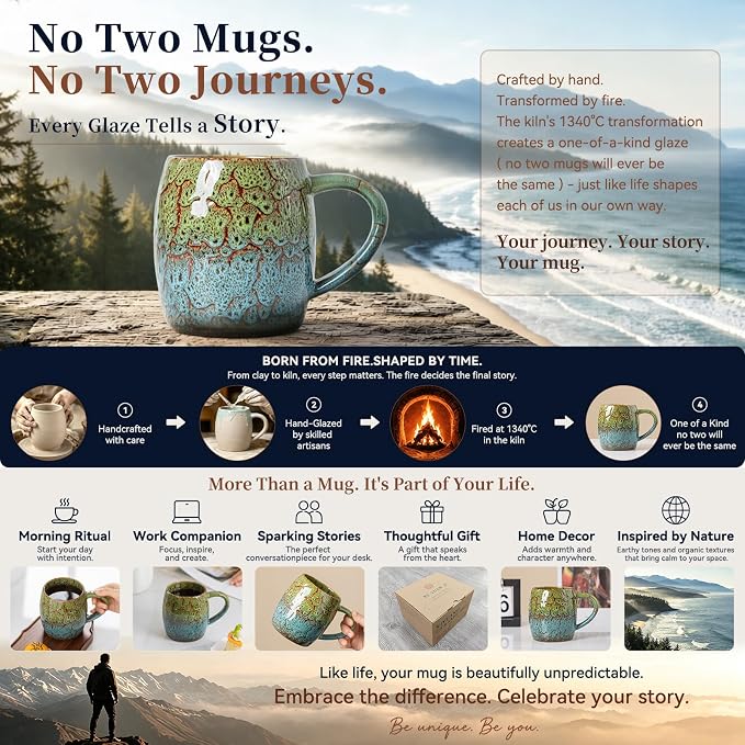 Handmade 22oz Ceramic Coffee Mug, Ergonomic Large Handle, Ideal Gift - Image 3