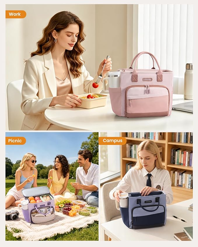 LOVEVOOK Lunch Box for Women, Adult Lunch Bag for Work, Rosy Pink | Upgraded - Image 2