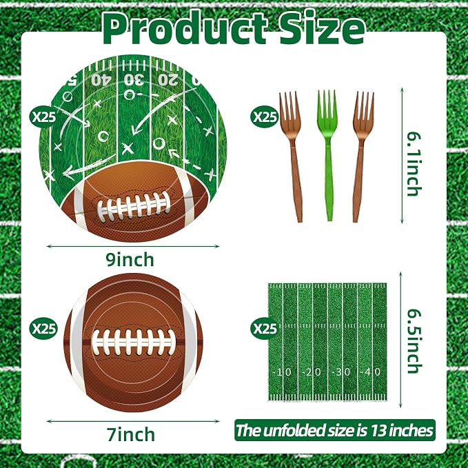 100 Pcs Football Party Supplies Set, Serves 25 – Disposable Football and Field - Image 2