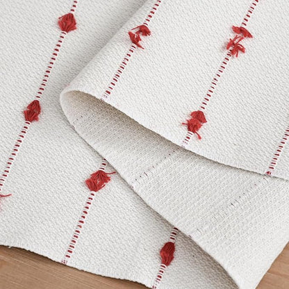Artoid Mode Red Boho Farmhouse Cotton Woven Table Runner, Seasonal Christmas - Image 6