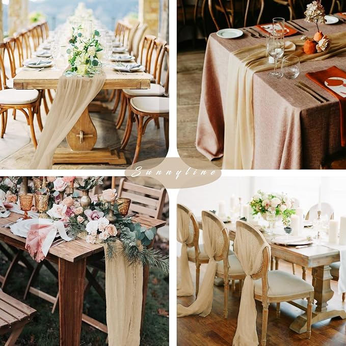 10FT 6 Pcs Sand Cheesecloth Table Runner Boho Gauze Fabric Cheese Cloth Table - Image 6