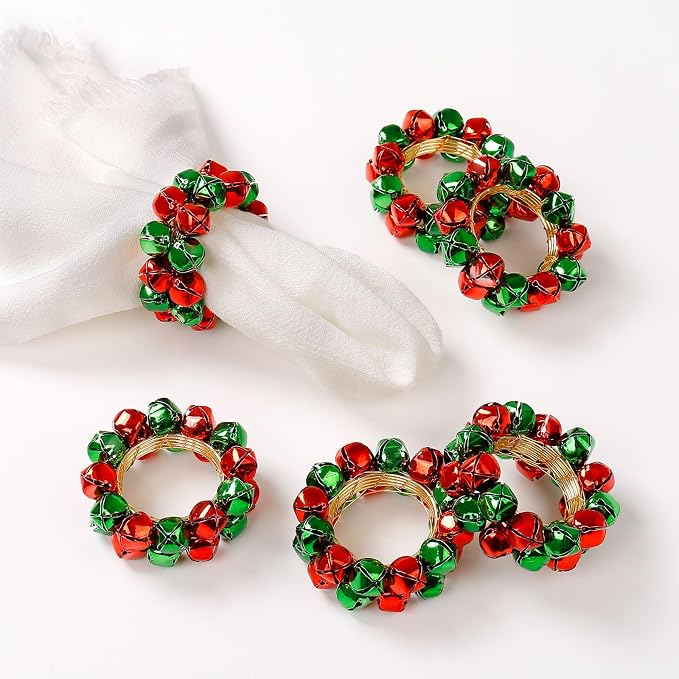 Christmas Napkin Rings Set of 8, Bells Napkin Rings by Getfitsoo