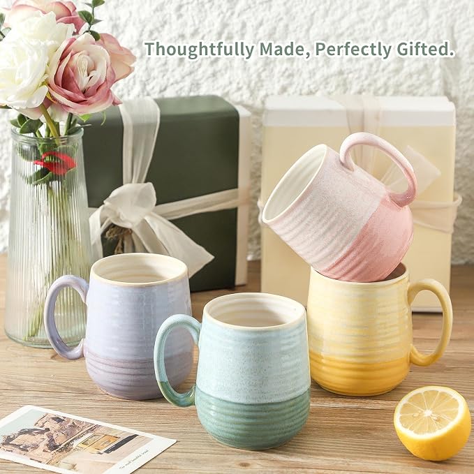 HASENSE Coffee Mugs, 12 oz Porcelain Coffee Cups Set of 6, Two-Tone Reactive - Image 7