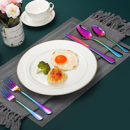 60 Pieces Rainbow Silverware set for 12, Compralo Colorful Stainless Steel Flatware Cutlery Set, Kitchen Utensils Set Include Knife Fork Spoon, Tableware Set With Titanium Plated, Dishwasher Safe