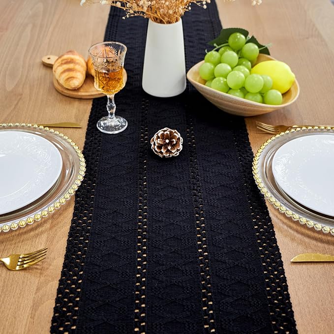 Black Table Runner with Tassels - Image 2