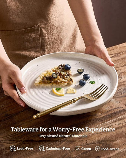 Famiware Pluto 12-Piece Stoneware Dinnerware Set, Matte Beige White | Double - Image 5