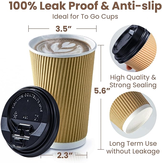 Fit Meal Prep 50 Pack 16 oz Insulated Ripple Triple Wall Paper Coffee Cups - Image 2