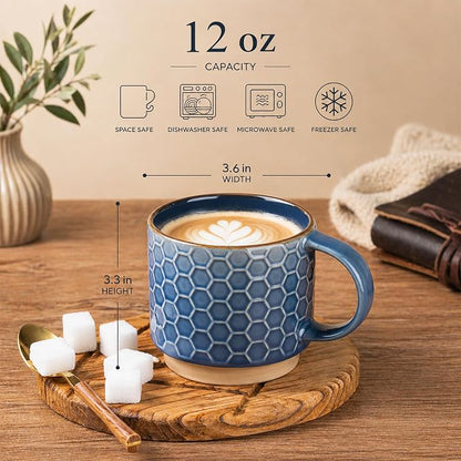GBhome 12 OZ Stackable Coffee Mugs Set of 6, Ceramic Coffee Cups Set | 3 - Image 3