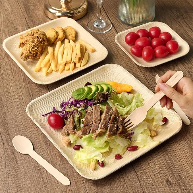 ECOLipak 10 Inch Compostable Palm Leaf Plate Like Bamboo Plate, 50 Pack Disposable Biodegradable Plates Suitable for Party, Dinner