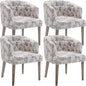 Mid-Century Dining Chairs Set of 4, Tufted Upholstered Linen Dining Room Chairs Comfy Side Chair Armchair Guest Chair with Wooden Legs for Dining Room Living Room, Floral Pattern