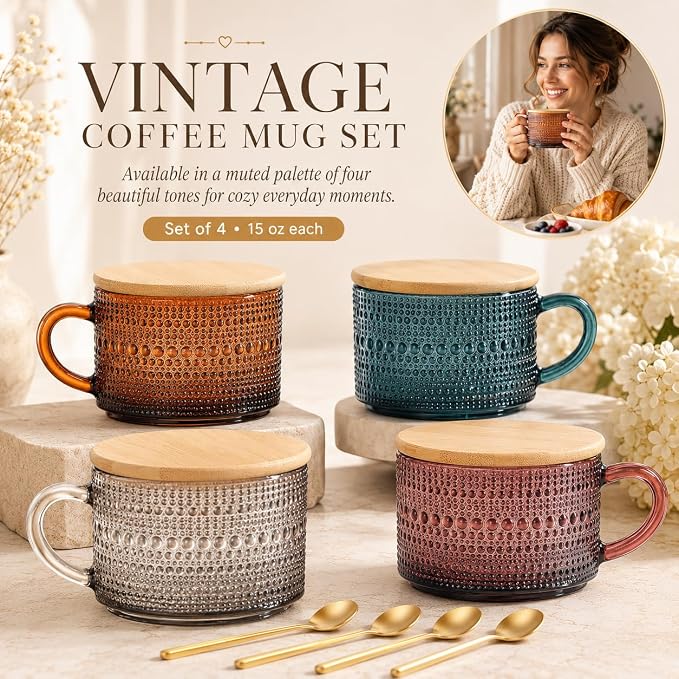 Vintage Glass Coffee Mugs Set - Image 3
