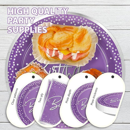 250Pcs Purple Silver Birthday Party Plates Serves 50 | Purple and Silver Plates - Image 4