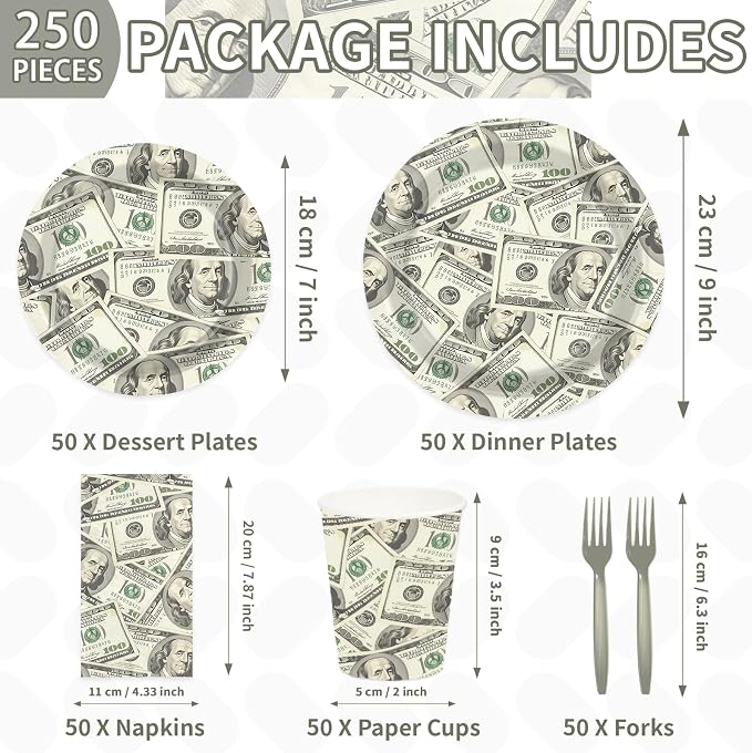 250Pcs Money Party Decoration for Birthday Bachelor Serves 50 | Fun Hundred - Image 2