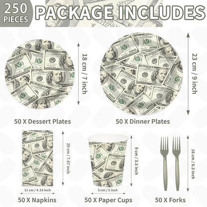 250Pcs Money Party Decoration for Birthday Bachelor Serves 50 | Fun Hundred - Image 2