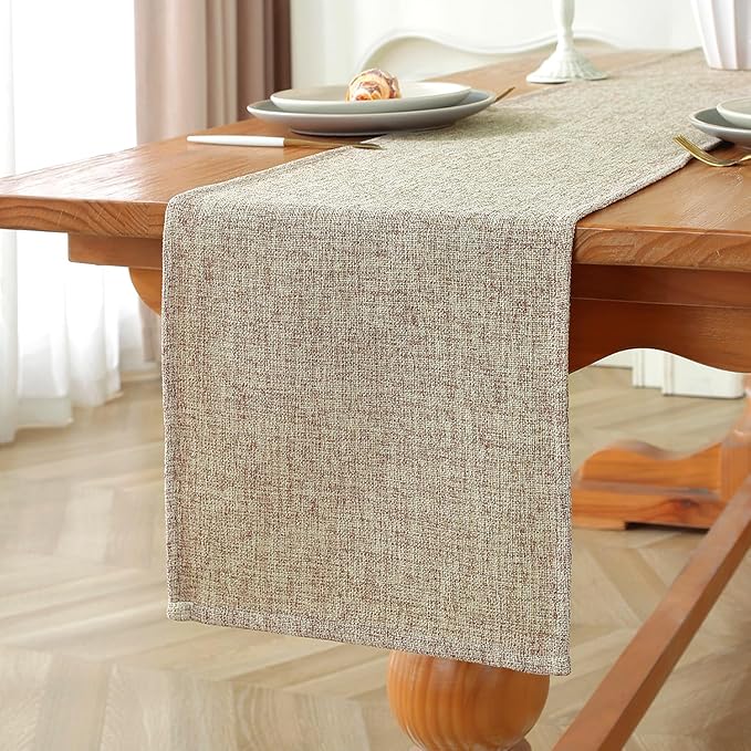 Laolitou Light Brown Table Runners 90 Inches Long, Burlap Linen Texture by Laolitou
