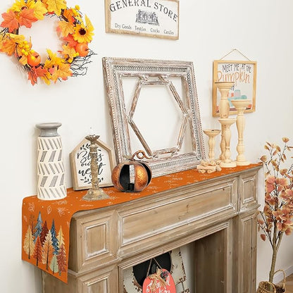 Fall Watercolor Trees & Maple Leaves Table Runner 13x72 Inch, Rustic Farmhouse - Image 9