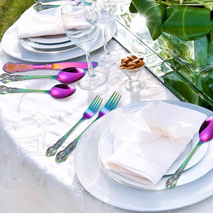 Retro Silverware Rainbow Set for 4 Stainless Steel Flatware 20 Pieces include - Image 7
