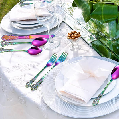Retro Silverware Rainbow Set for 4 Stainless Steel Flatware 20 Pieces include - Image 7