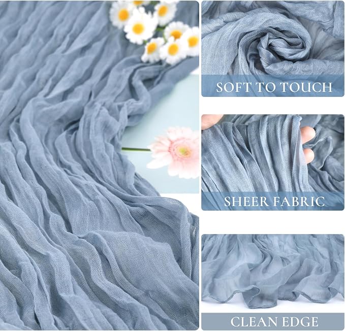 3 Pack Dusty Blue Cheesecloth Table Runner 35x120inch, Boho Rustic Semi Sheer - Image 2