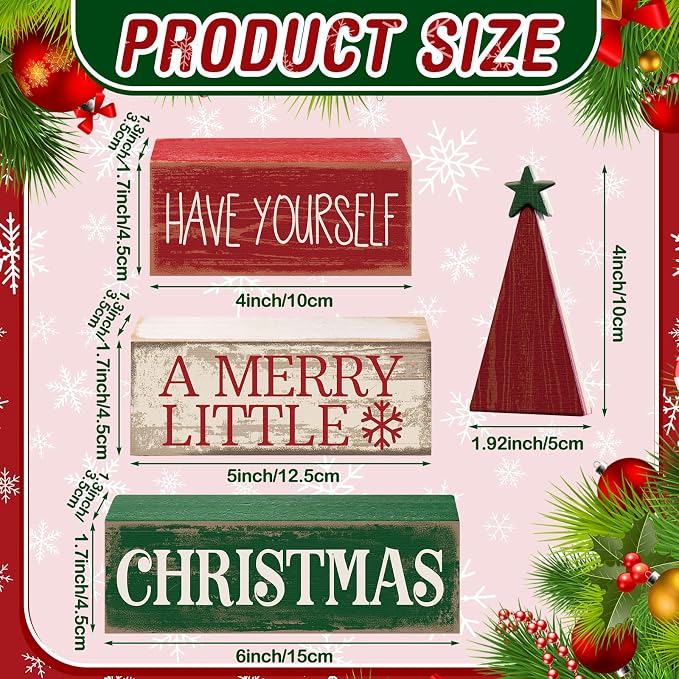 Moucuny 4 Pcs Christmas Decor Wooden Christmas Tree Winter Tiered Tray Decor - Image 3