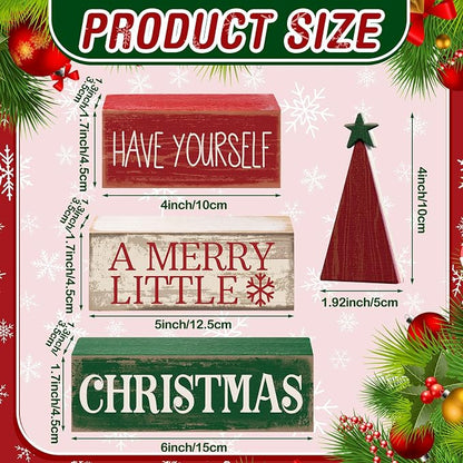 Moucuny 4 Pcs Christmas Decor Wooden Christmas Tree Winter Tiered Tray Decor - Image 3