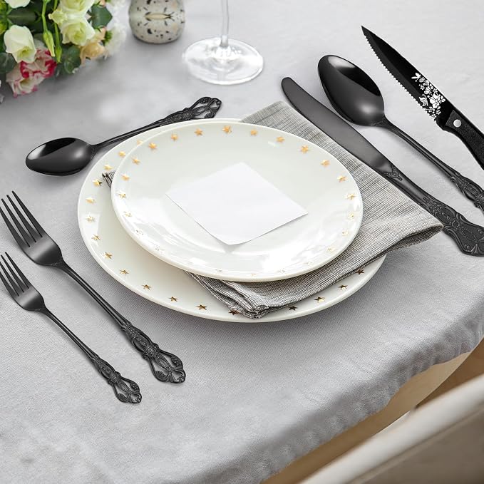 48 Pcs Gorgeous Retro Royal Black Silverware Set - Image 9
