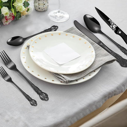 48 Pcs Gorgeous Retro Royal Black Silverware Set - Image 9