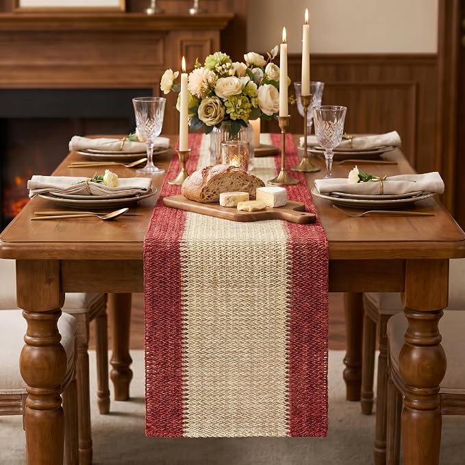 Artoid Mode Red Farmhouse Rustic Paper Braided Table Runner, Seasonal Christmas - Image 2