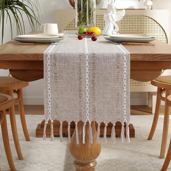 Rustic Boho Table Runner, Farmhouse Table Runners 108 Inches Long - Image 9