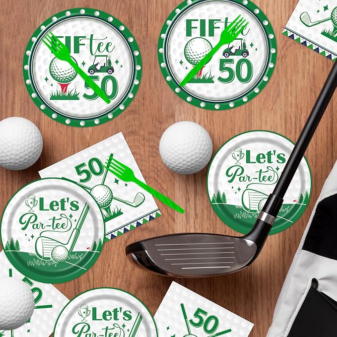 Rakuto Golf 50th Birthday Party Decorations 96PCS Plates Napkins Forks | Golf - Image 6