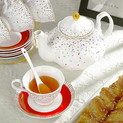 fanquare 21-Piece Colorful British Porcelain Tea Sets, 6 Cups and Saucers Set - Image 4
