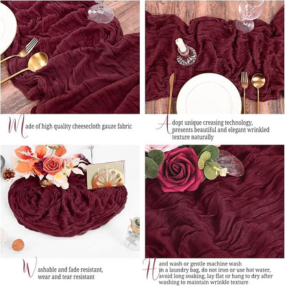 15 Pack Burgundy Table Runners 17 x 108inch Cheesecloth Table Runner Boho Gauze - Image 4