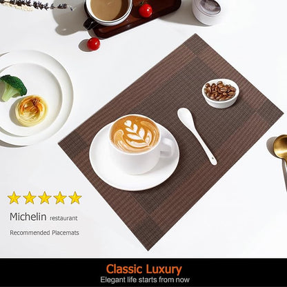 Brown Vinyl Placemats Set of 12, Heat Resistant Table Placemats | 18x12 inch - Image 2