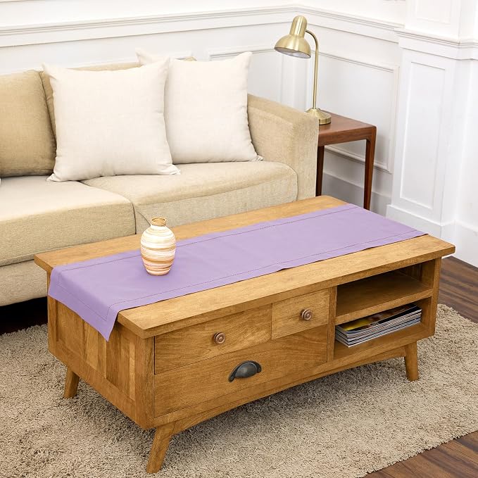 Solino Home Cotton Linen Dining Table Runner Lavender Hemstitch, 14 x 48 in | by SolinoHome