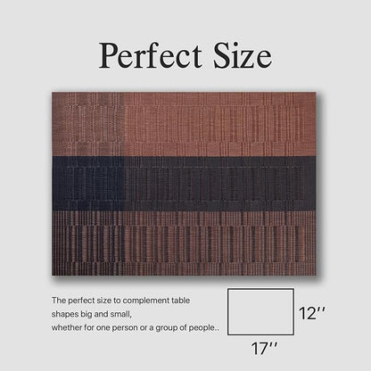 Placemats Set of 8 - Easy Clean Woven Vinyl Placemats for Dining Table, Indoor/Outdoor Place Mats, Washable PVC Table Mats （Ombre Brown Black）