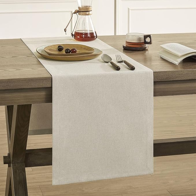 Basic Linen Style Table Runner, 14x48 Inch Raw Linen | Mitered Corner Design by ZEEMARTONLINE