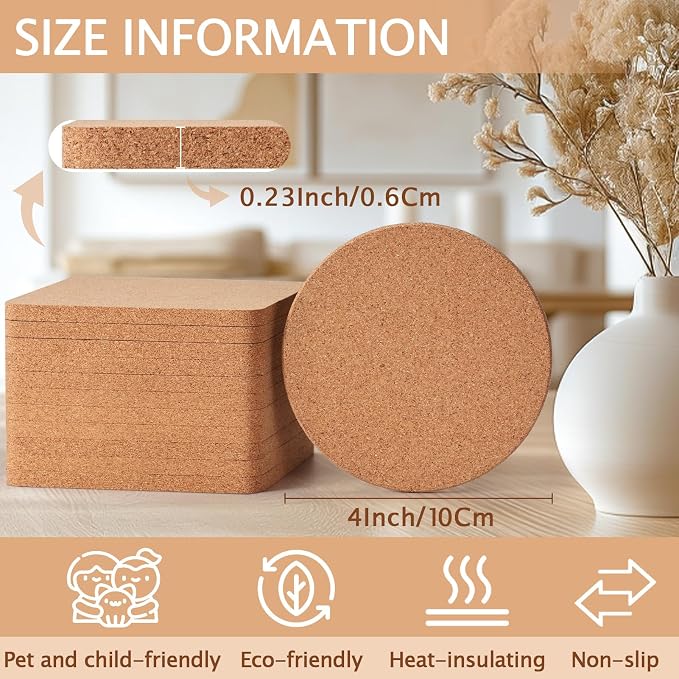 100 PCS Cork Coasters for Laser Engraving, Thick Absorbent Blank Coasters | 4 - Image 2