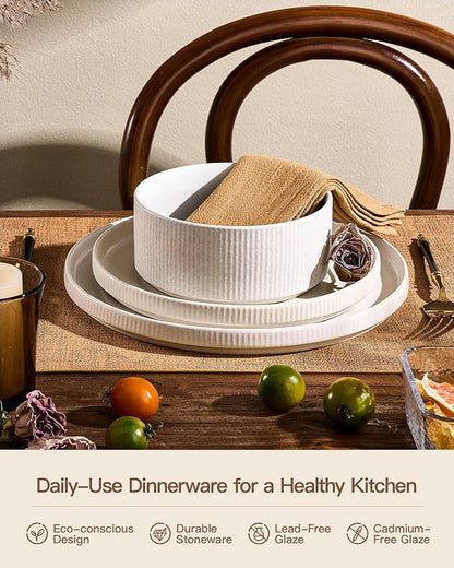 Ceramic Dinnerware Set for 4, 8-Piece Deep Salad Plates and Cereal Bowls | - Image 6