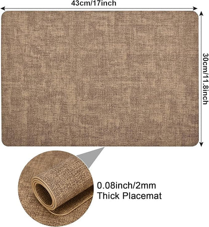 Faux Leather Placemats Set of 6, Heat Resistant Wipeable Washable Vinyl Place Mats, Waterproof Anti-Slip Dining Table Mats, Suitable for Indoor & Outdoor Use (Light Brown)