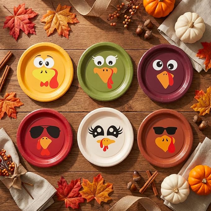 AnyDesign Fall Turkey Paper Plates Thanksgiving Turkey Face Disposable Plates 9 - Image 7
