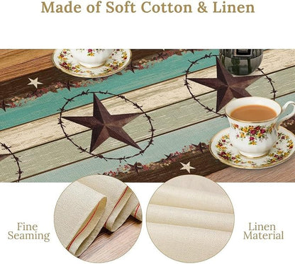 Western Table Runner, Rustic Farmhouse Texas Star Brown Wooden Plank Cowboy - Image 6