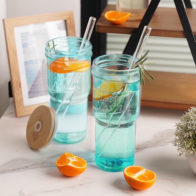 ANOTION Colored Glass Cups - 24oz Travel Coffee Mug Wide Mouth Mason Jar Iced - Image 6