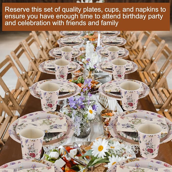250 Pcs Wildflower Party Decorations Include Spring Summer Floral Paper Plates - Image 5