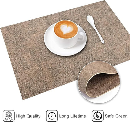 Leather Heat Resistant Placemats Set of 6 Waterproof Wipeable Washable PU Table Mats,Easy to Clean Anti-Slip Place Mats (Dark Brown, 6)