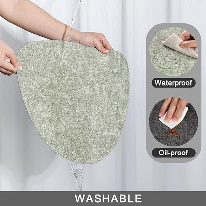 Placemats and Coasters, Washable Reversible Placemats Round Faux Leather Wipeable Place Mats Non Slip Heat Resistant Indoor Outdoor Table Mats (Set of 6, Gray Green)