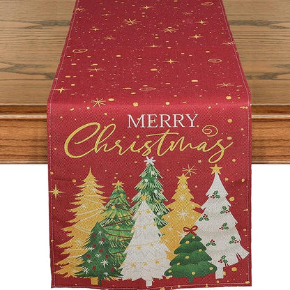 Christmas Table Runner Linen Red Snowflake Winter Table Runners by JVUZIQ